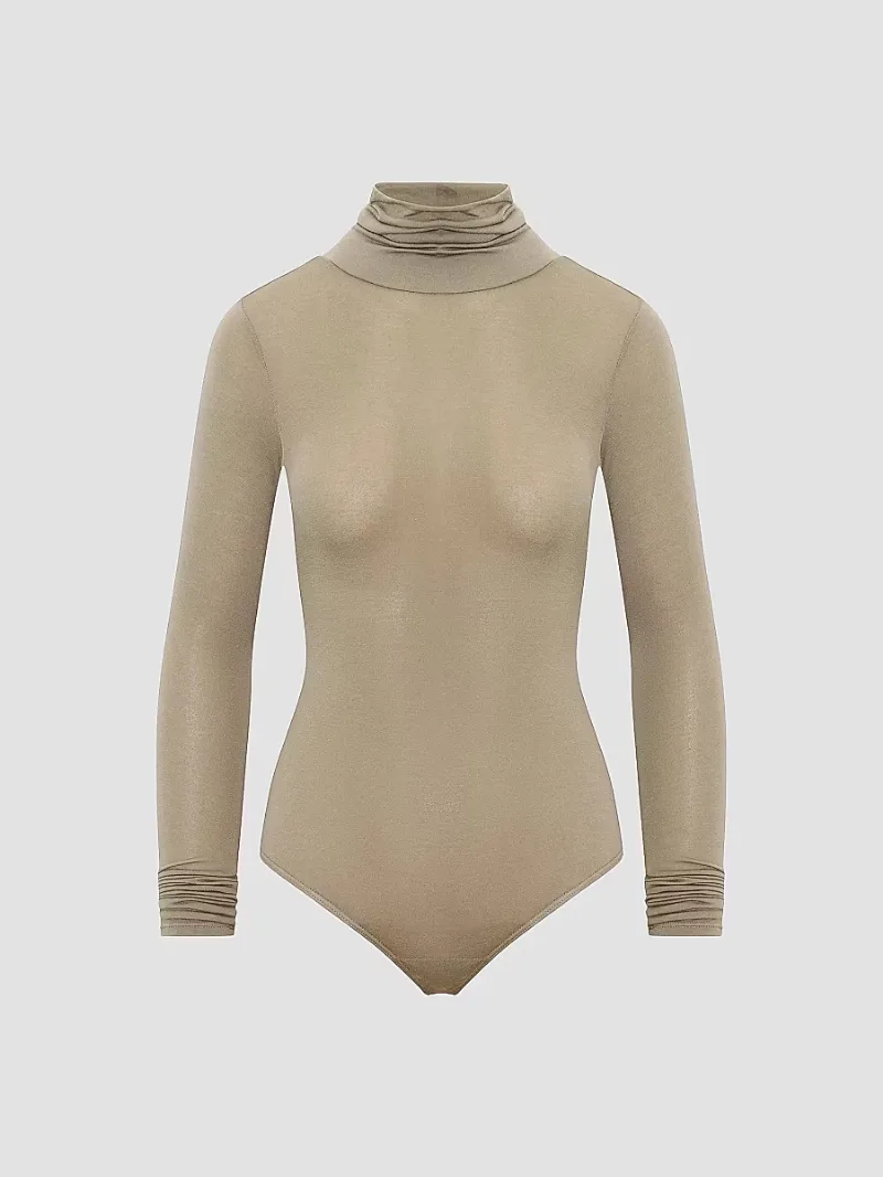 Artemis Diciero Women's Marina Long-Sleeve Sheer Bodysuit - Olive - Size Small