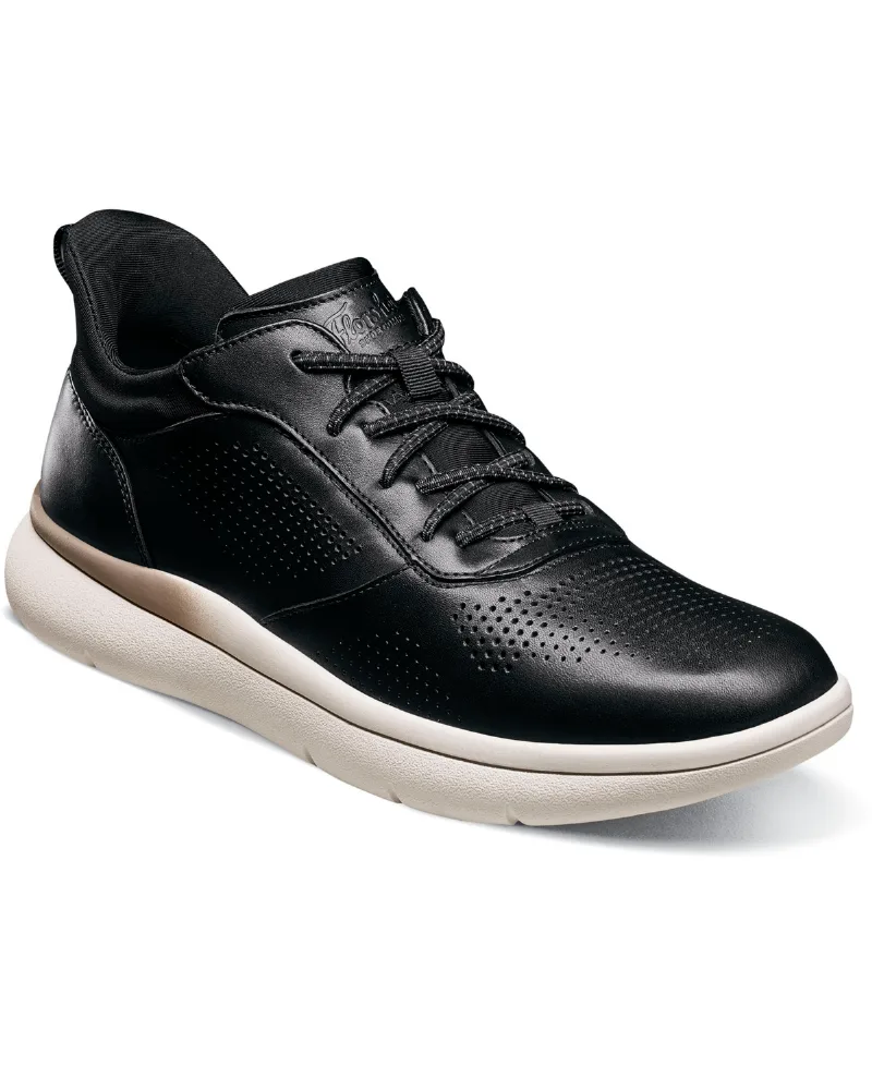 Florsheim Men's Fleet Perf Toe Elastic Lace Sneaker - Black/White