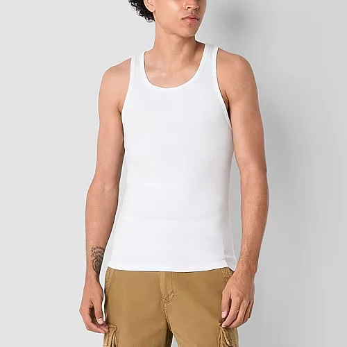 Arizona Mens Ribbed Tank Top, X-large, White