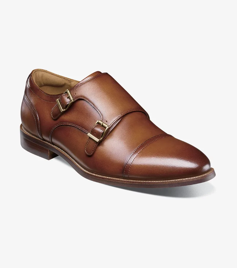 Florsheim Shoes Rucci Cap Toe Double Monk Strap Cognac Size 10