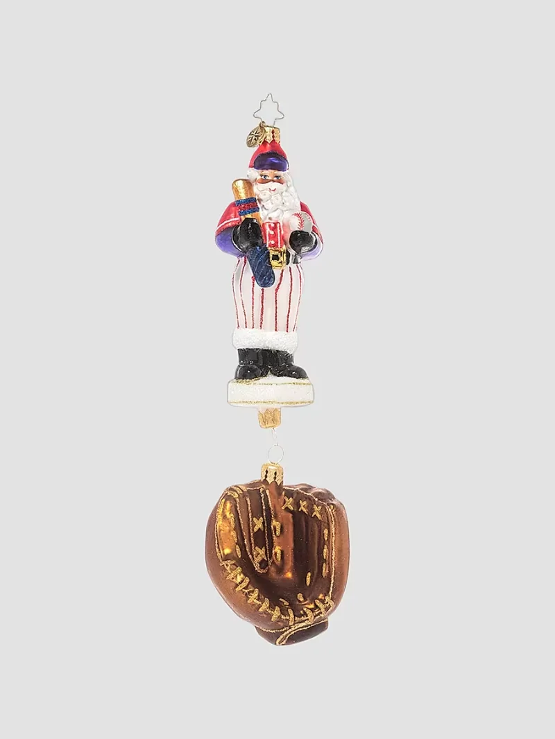 Christopher Radko Slugger Santa Glass Ornament