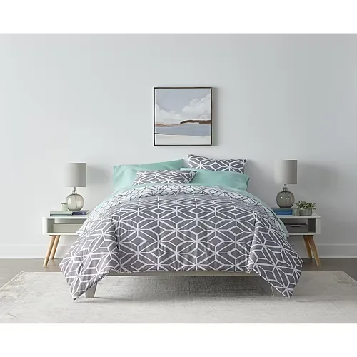 Home Expressions Ayden Geometric Reversible Complete Bedding Set with Sheets, One Size, Gray
