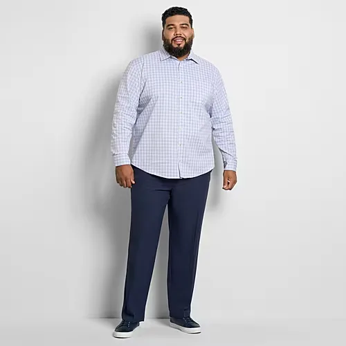 Van Heusen Everyday Defense Mens Straight Fit Big and Tall Dress Flat Front Pant, 44 29, Blue