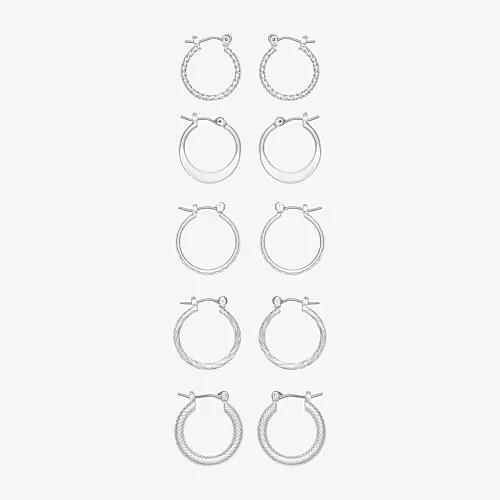 Mixit Womens Stainless Steel Hypoallergenic 5 Pair Earring Set, One Size, Gray