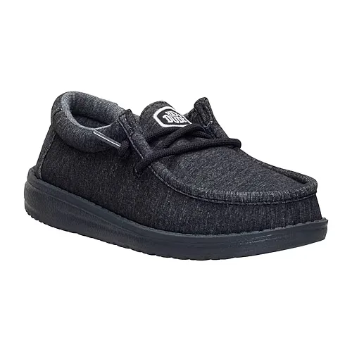 HEYDUDE Wally Stretch Jersey Youth Boys Round Closed Toe Slip-On Shoe, 1 Medium, Black