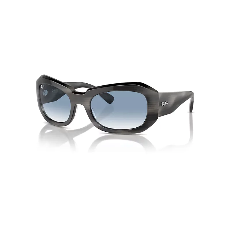 Ray-Ban Beate Sunglasses Striped Grey Frame Blue Lenses 56-20