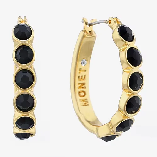 Monet Gold-Tone Black Hoop Earrings, One Size, Black