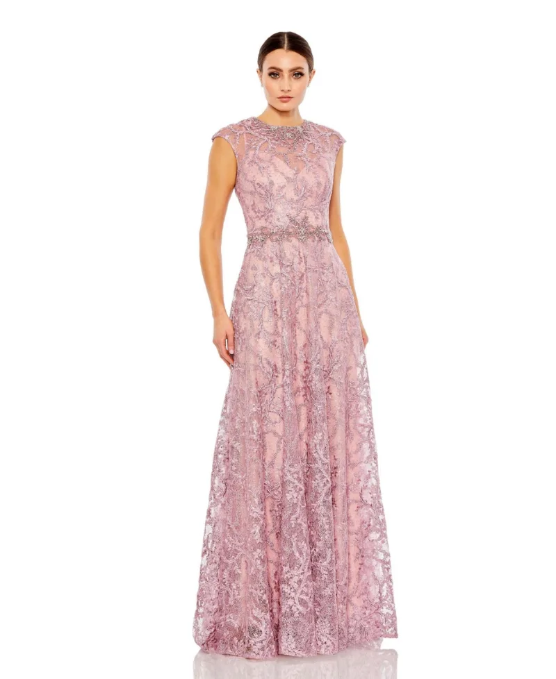 Mac Duggal Women's Embellished Floral Illusion Neckline Gown - Rose