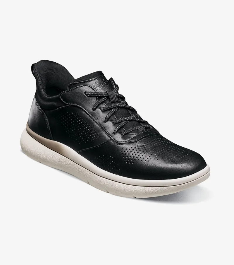 Florsheim Shoes Fleet Perf Toe Elastic Lace Sneaker Black Size 7.5