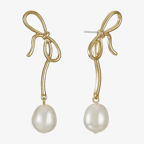 Bijoux Bar Womens Simulated Pearl Bow Hypoallergenic Drop Earrings, One Size, White