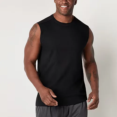 Xersion Cotton Mens Crew Neck Sleeveless Big and Tall Muscle T-Shirt, 2x-large, Black