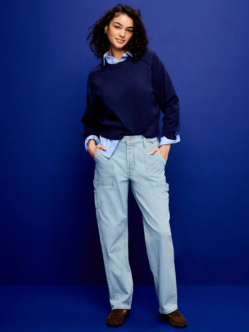 Mid-Rise Utility Slouchy Straight Jeans