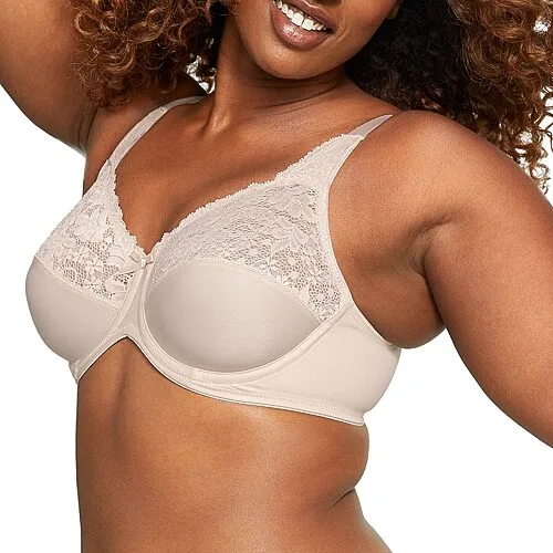 Bali Lilyette Comfort Lace Full Coverage Minimizer Underwire Minimizer Bra Ly0428, D, Beige