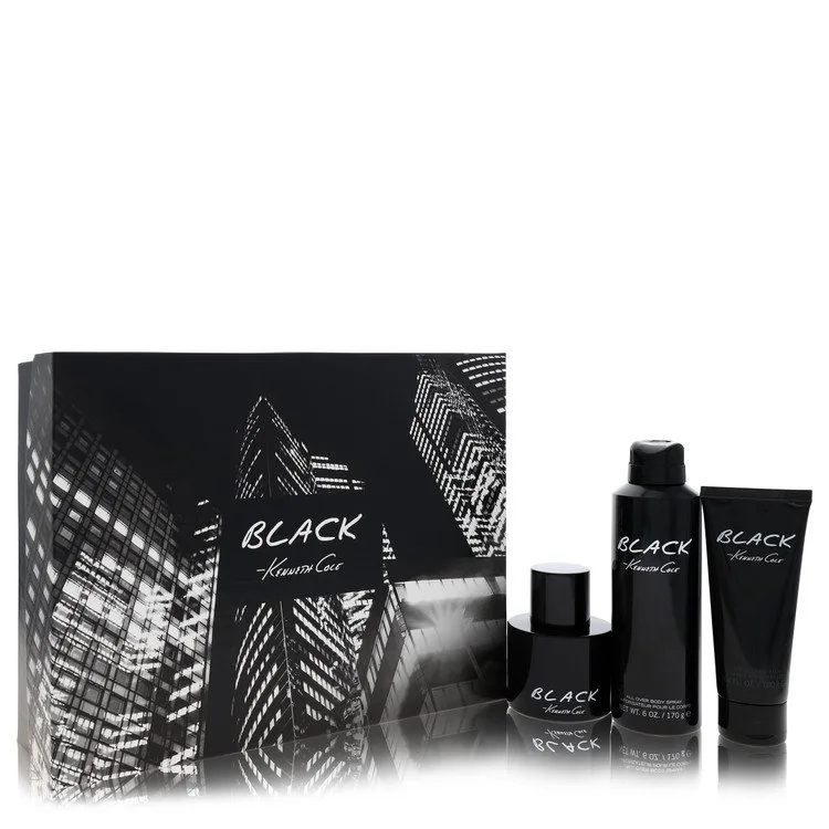 Kenneth Cole Black for Men, Gift Set (3.4 oz EDT Spray + 3.4 oz After Shave Balm + 6 oz Body Spray)