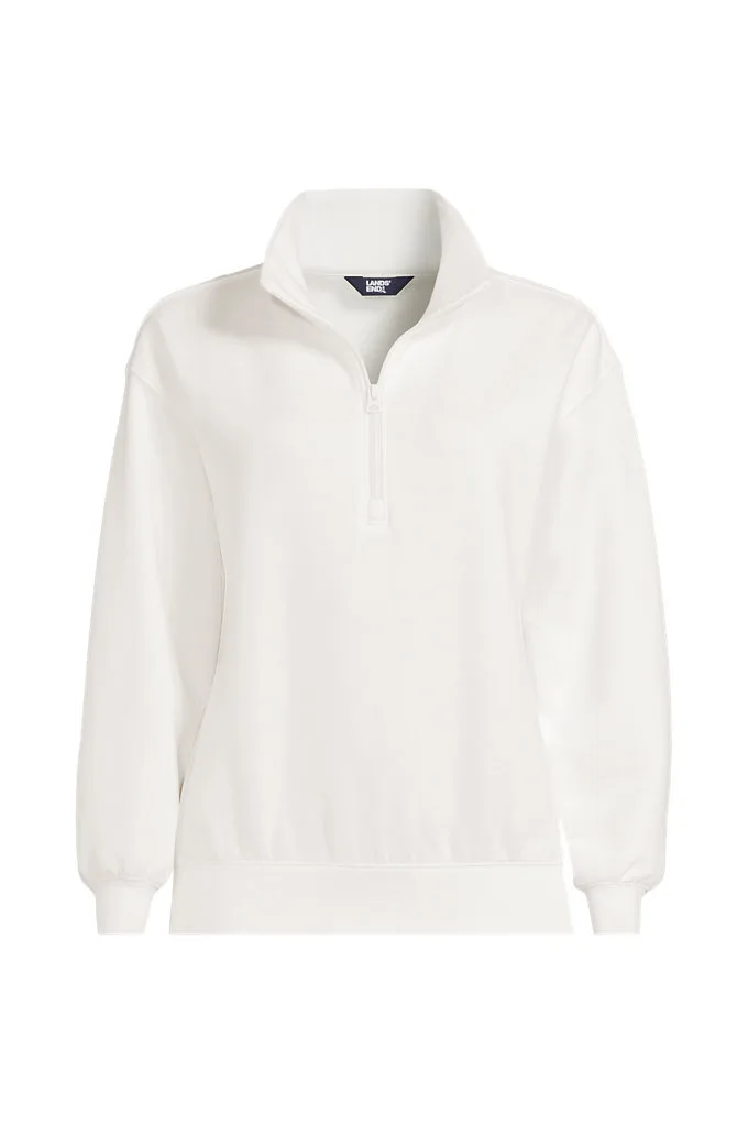 Women's Serious Sweats Relaxed Quarter Zip Pullover Sweatshirt - Lands' End - Ivory - L