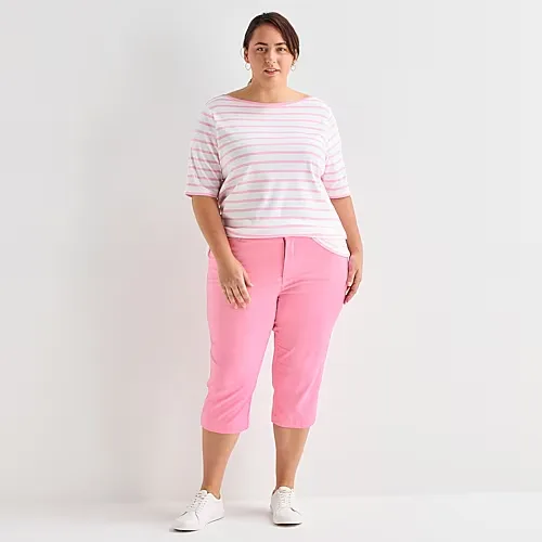 St. John's Bay Womens Plus Secretly Slender Skinny Mid Rise Capri Pant, 20w, Pink