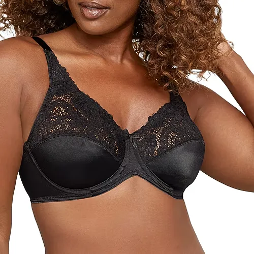 Bali Lilyette Comfort Lace Full Coverage Minimizer Underwire Minimizer Bra Ly0428, Dd, Black