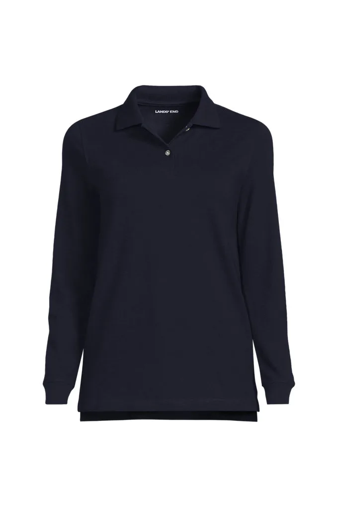 Women's Long Sleeve Mesh Polo Shirt - Lands' End - Blue - L