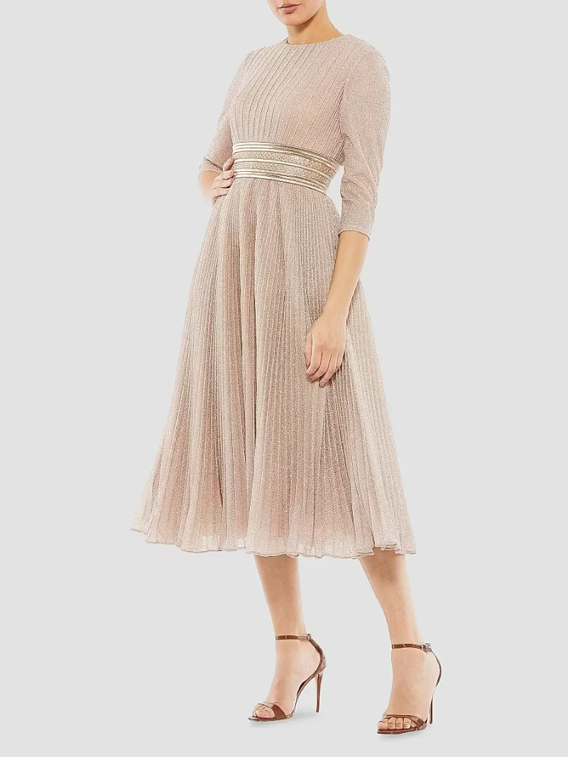 Mac Duggal Women's Pleated Belted Cocktail Dress - Rose Gold - Size 12