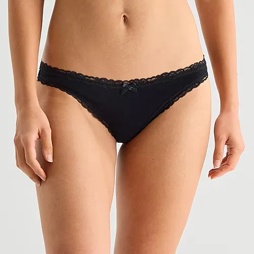 Arizona Body Cotton with Lace Thong, X-large, Black