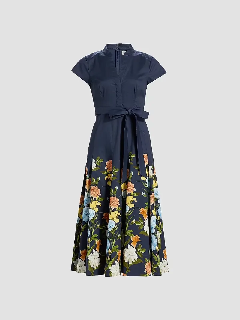 SACHIN BABI Women's Ganika Floral Cotton Midi-Dress - Navy Wildflowers Degrade - Size 0