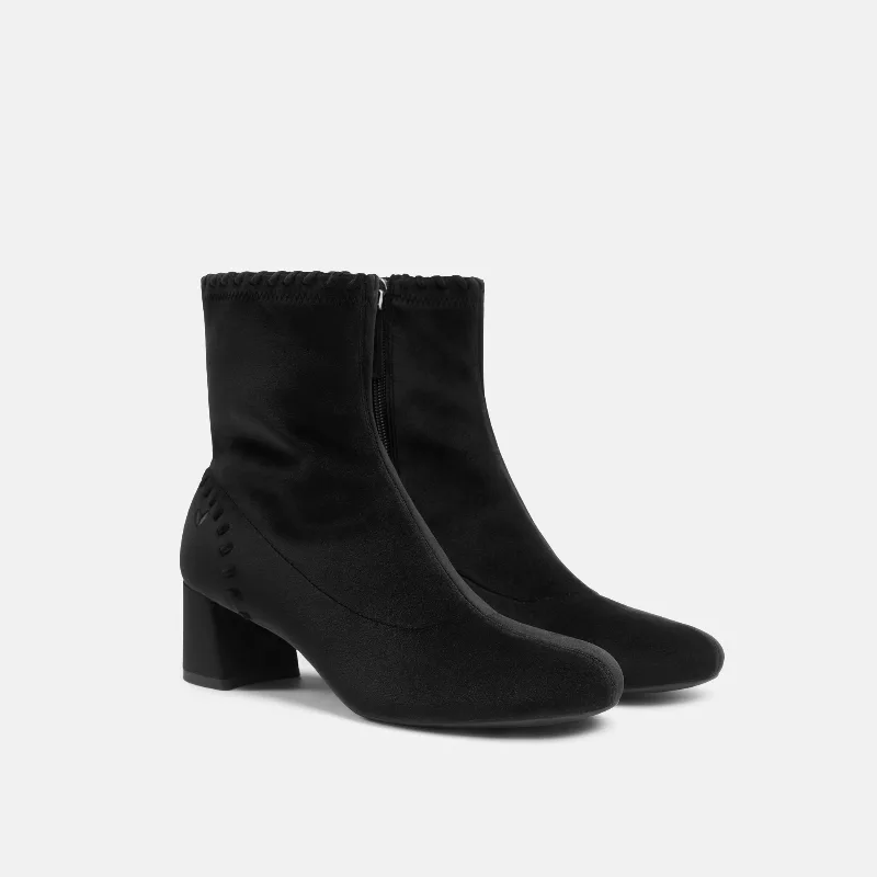VIVAIA Round-Toe Velvet Whipstitched Ankle Boots (Rhoda)|BLACK|5.5-6