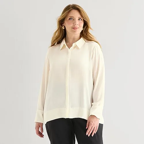 Liz Claiborne Womens Plus Fitted Long Sleeve Regular Fit Button-Down Shirt, 2x, White