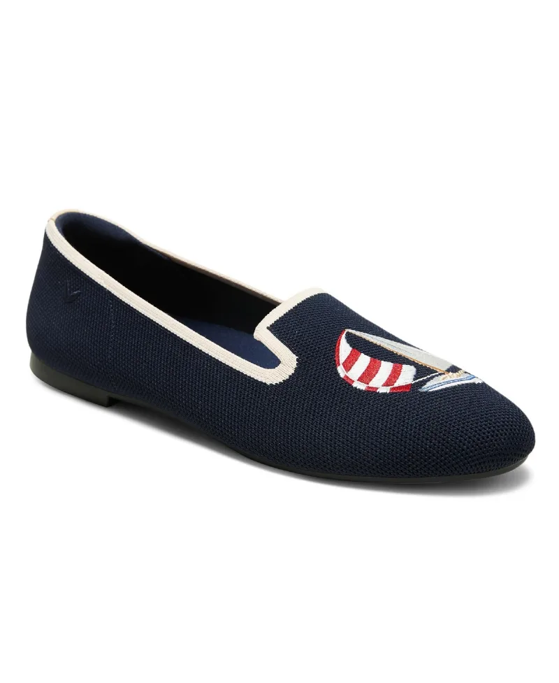 Vivaia Women's Audrey Round-Toe Slip-On Embroidered Loafers - Navy/carem ivory-sailor corgi