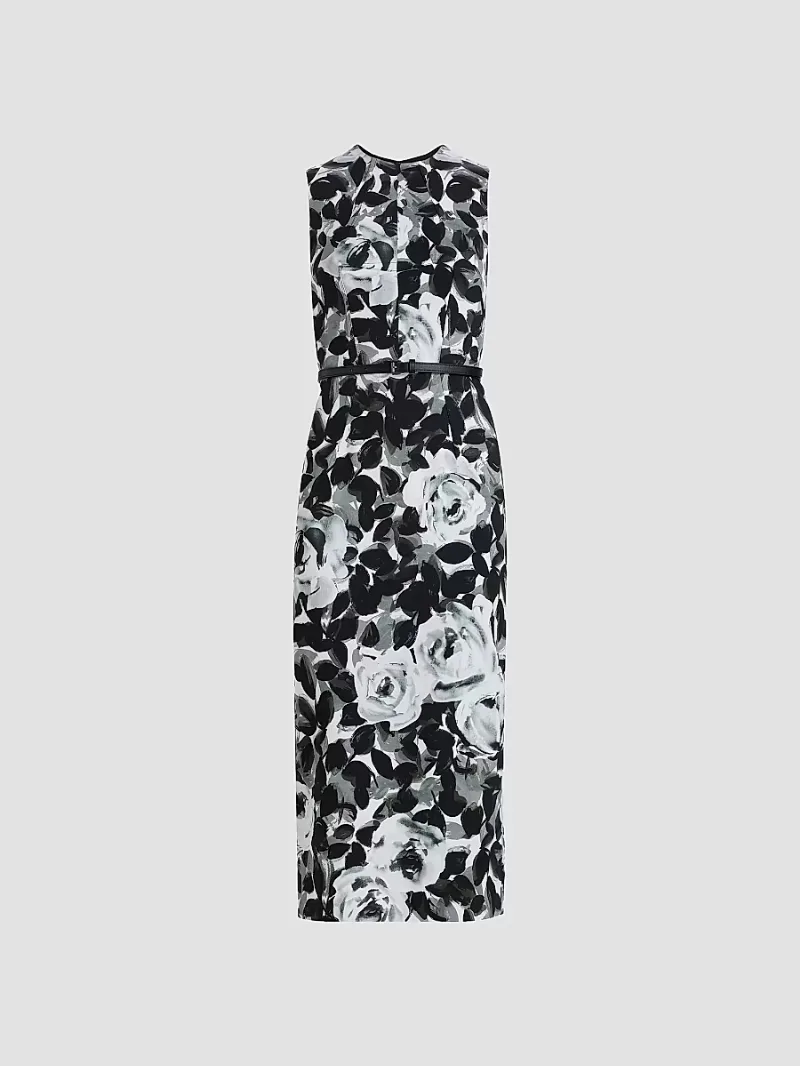 Michael Kors Collection Women's Floral Belted Midi-Dress - Pewter Multi - Size 4
