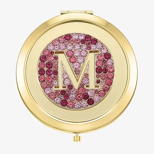 Monet Jewelry Initial Gold Tone Round Compact Mirror, One Size, Pink