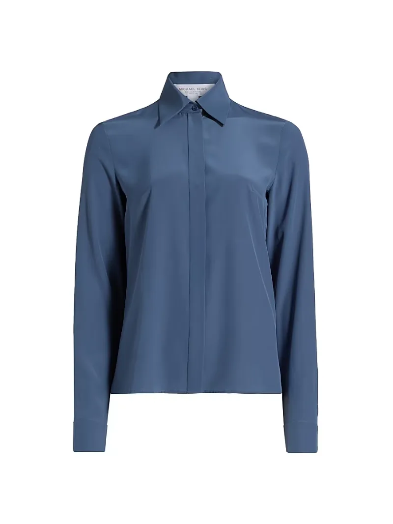 Michael Kors Collection Women's Hansen Button-Front Shirt - Steel - Size 2