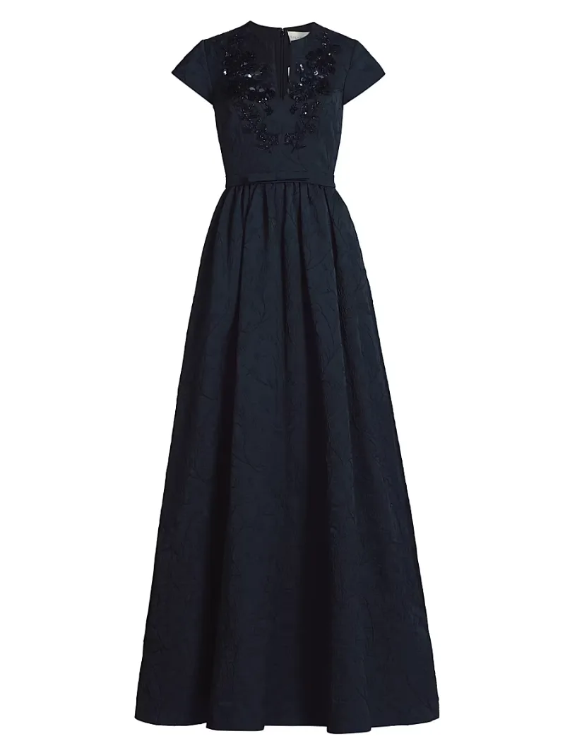 SACHIN BABI Women's Estelle Embellished Jacquard Fit & Flare Gown - Poseidon - Size 0