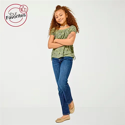 Thereabouts Little & Big Kid Girls Adjustable Waist Stretch Fabric Superflex Mid Rise Straight Leg Jean, 16, Blue