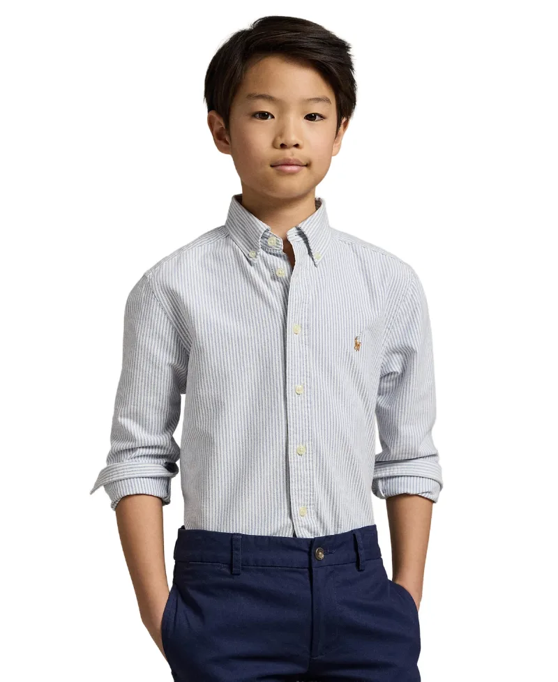 Polo Ralph Lauren Big Boys Embroidered Pony Logo Cotton Oxford Shirt - Light Blue Stripe