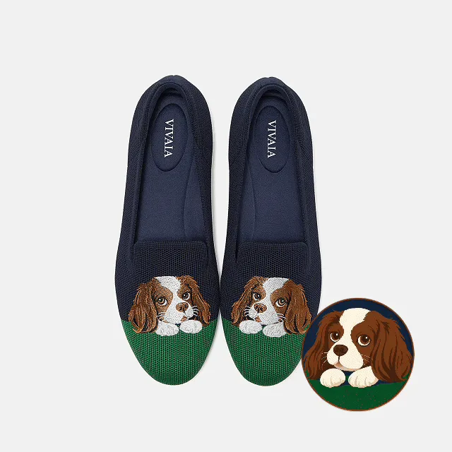 VIVAIA Round-Toe Embroidered Loafers (Audrey)|NAVY GREEN - CAVALIER|US 6