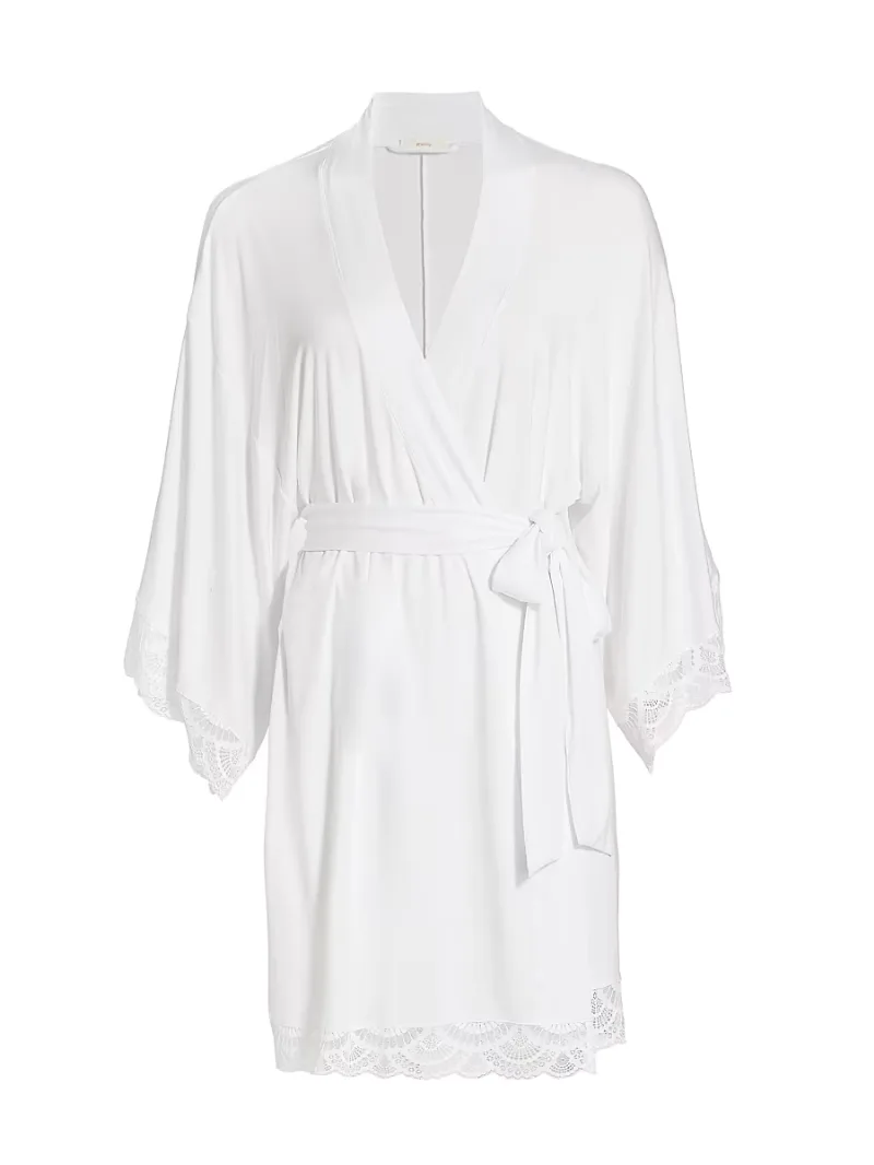 Women's Mariana Modal Lace-Trim Robe - White - Size Large