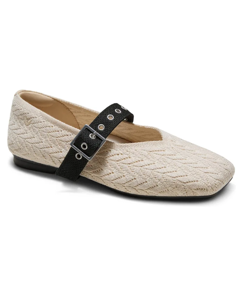 Vivaia Myriel Square-Toe Harvest Grain Textured Knit Mary Jane Flats - Cream ivory/black wool harvest grai