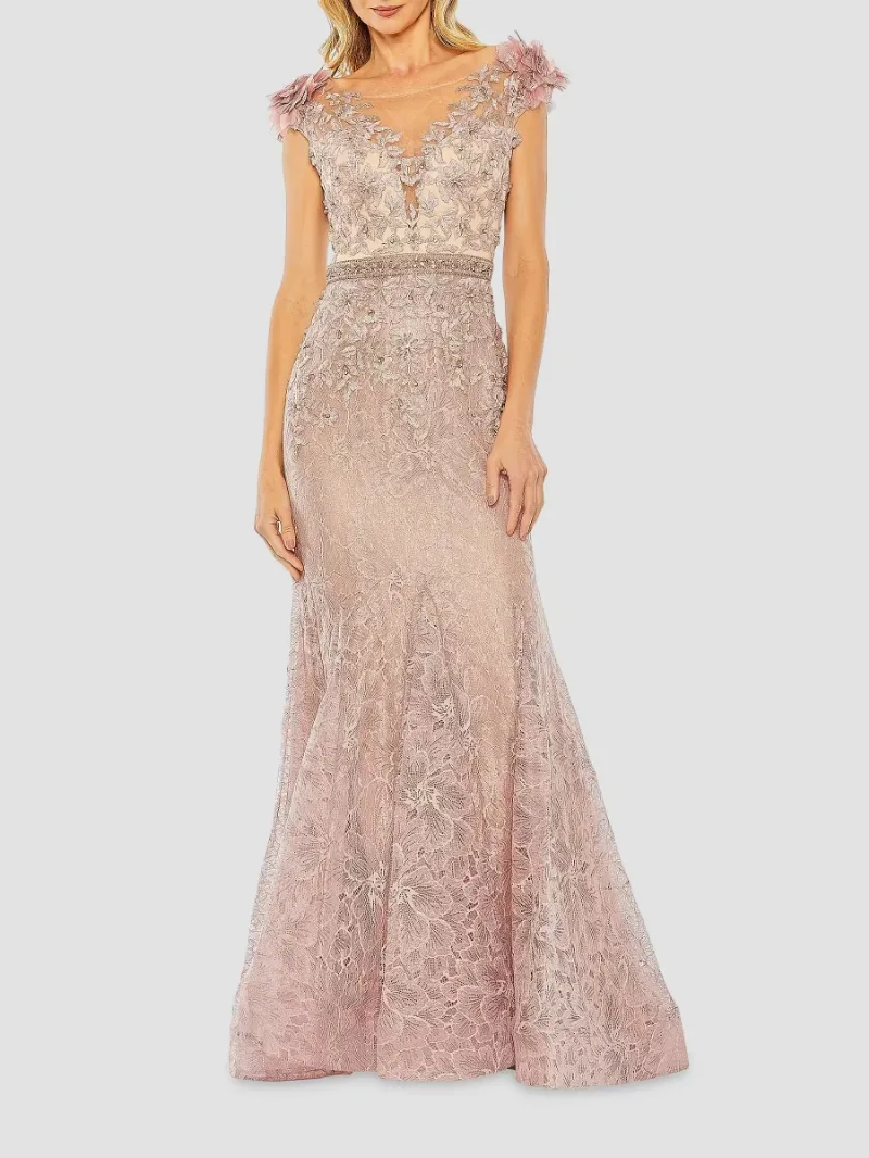 Mac Duggal Women's Beaded Lace Gown - Mocha - Size 16