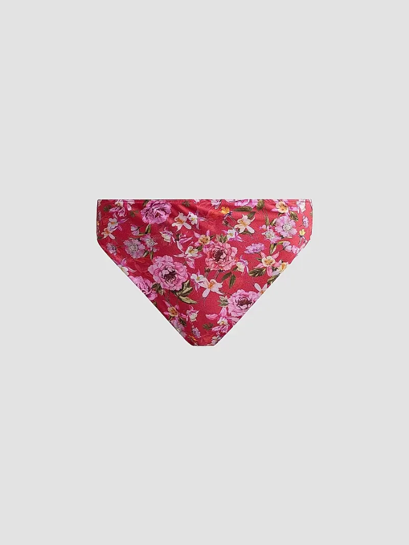 PatBO Women's Peony Print High-Waisted Bikini Bottom - Red - Size Large