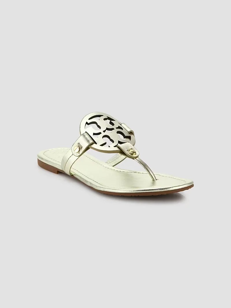 Tory Burch Women's Miller Metallic Leather Thong Sandals - Spark Gold - Size 5