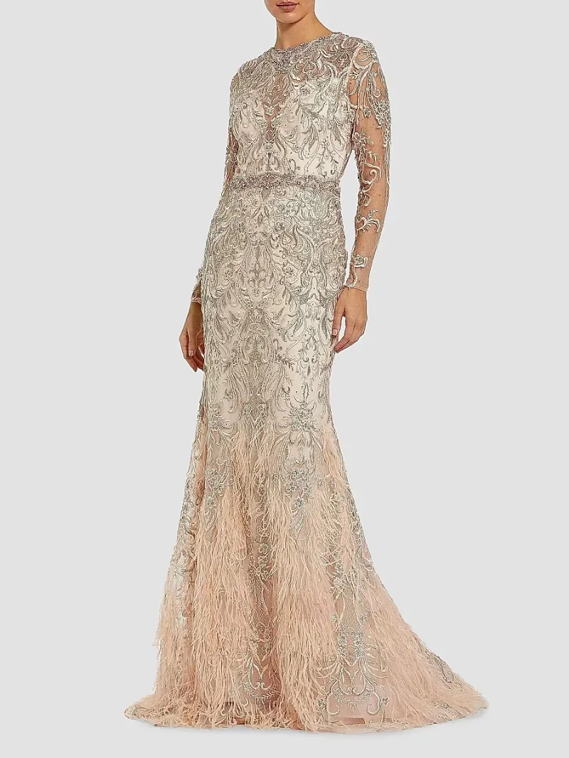 Mac Duggal Women's Evening Embroidered Illusion Gown - Blush - Size 8
