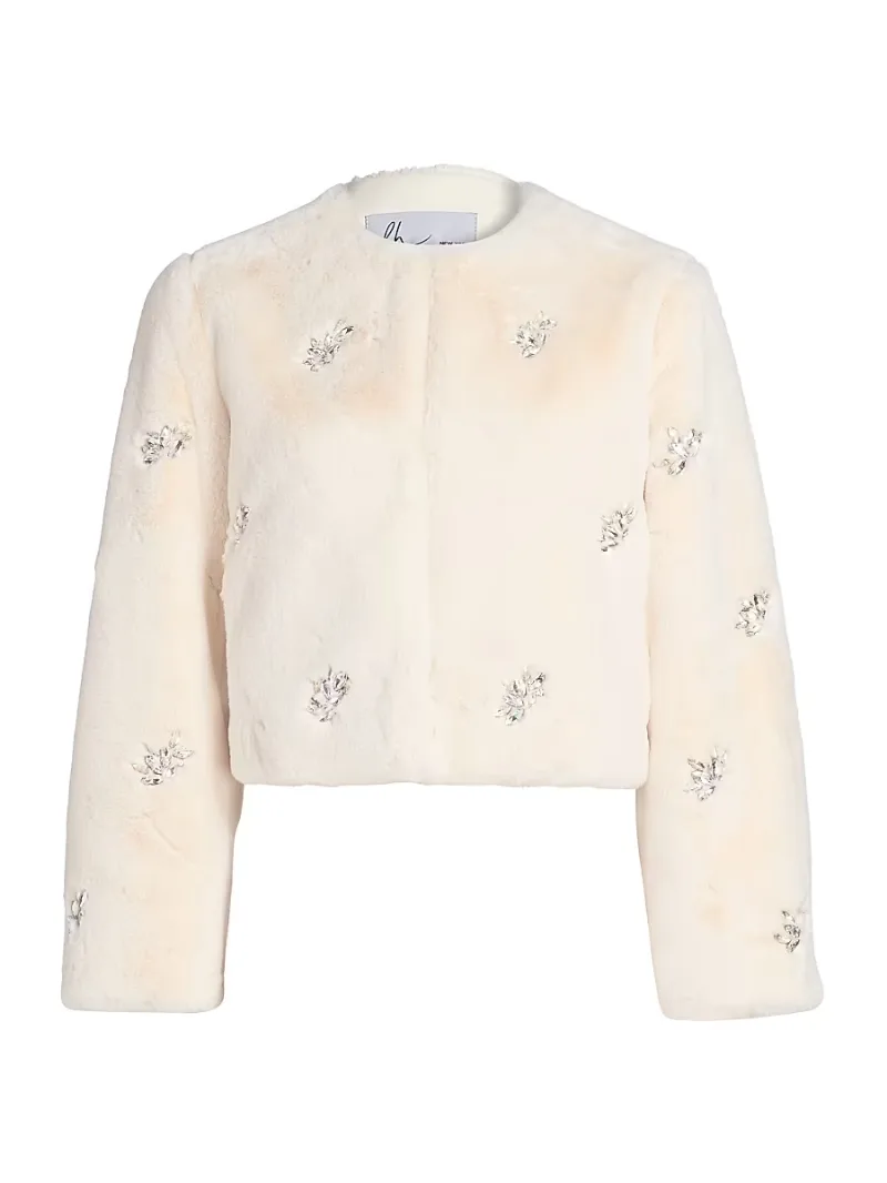 Women's Monique Crystal-Embellished Faux-Fur Jacket - Winter White - Size XS