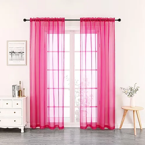 Crystal Sheer Rod Pocket Sheer Set of 2 Curtain Panel, One Size, Pink