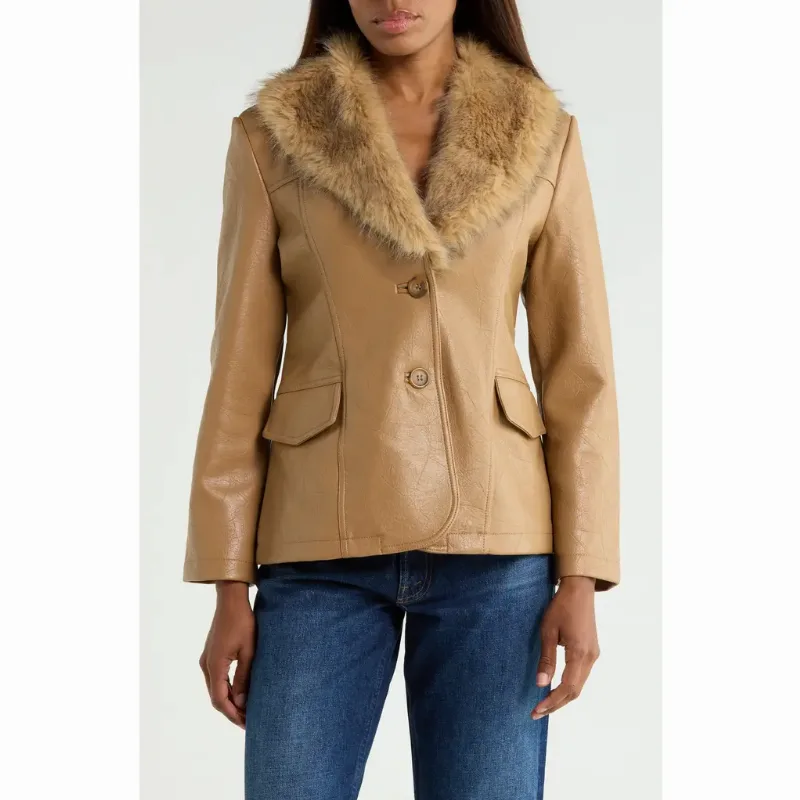 MOTHER The Hot Under the Collar Faux Leather Jacket with Faux Fur Trim in Fast Talker at Nordstrom Rack, Size Large