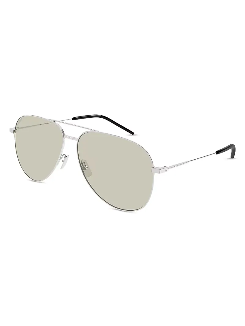Saint Laurent Men's Classic 11 59MM Pilot Metal Sunglasses - Silver Brown