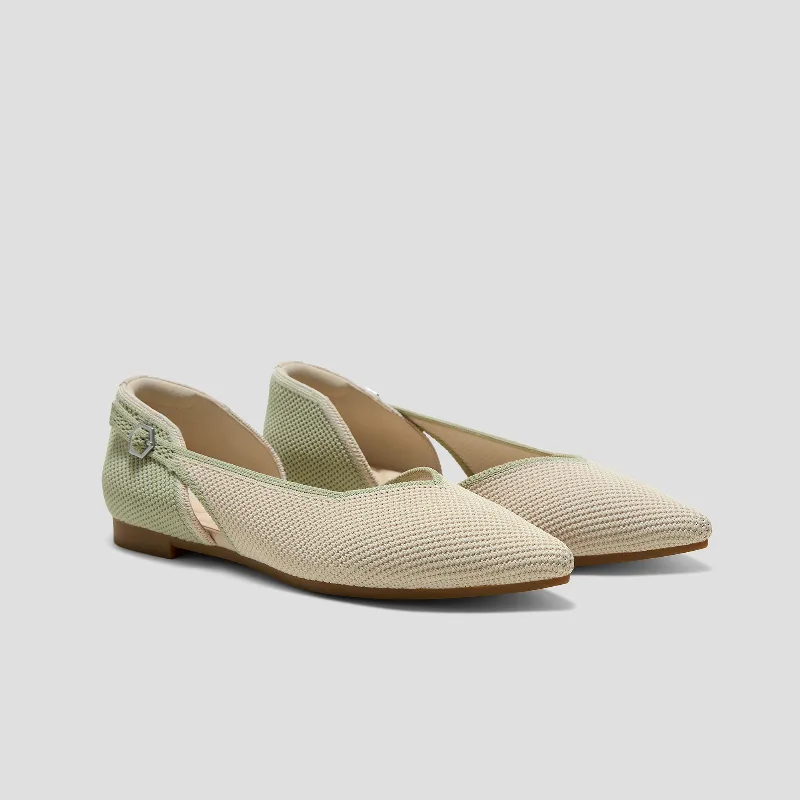 VIVAIA Pointed-Toe D'Orsay Flats (Malory)|MATCHA & CREAM IVORY BRICKWORK|US 6