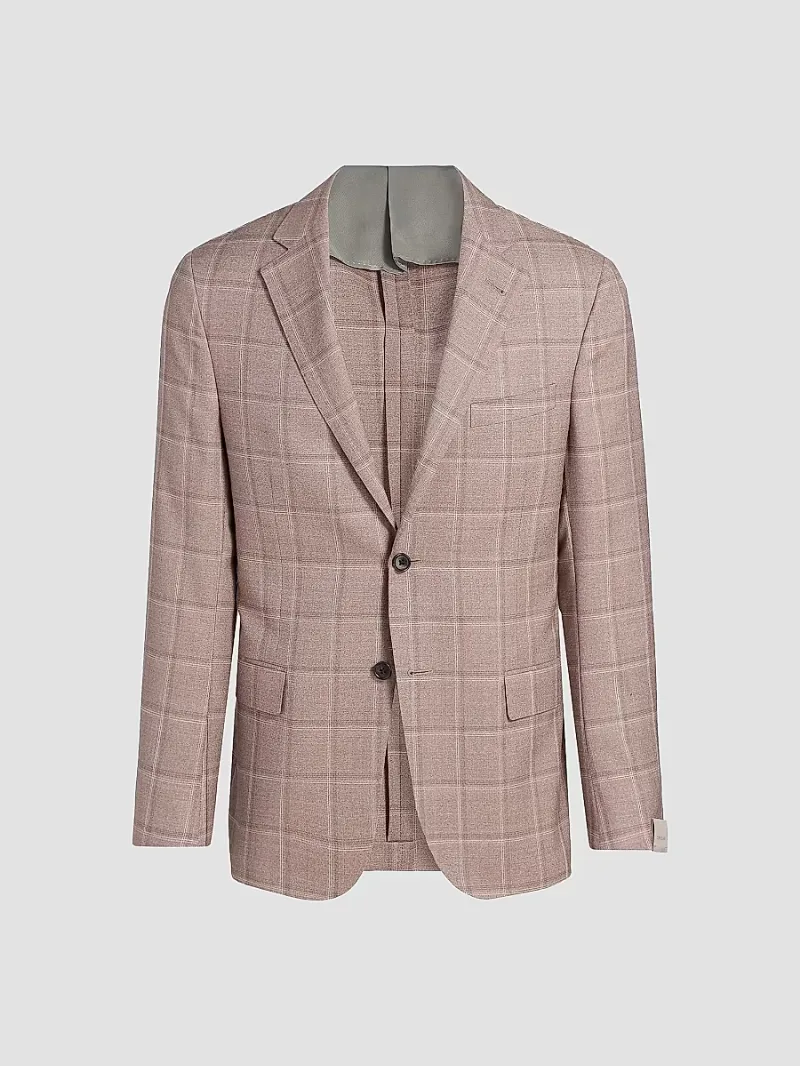 Corneliani Men's Plaid Wool Single-Breasted Sport Coat - Brick Window - Size 46