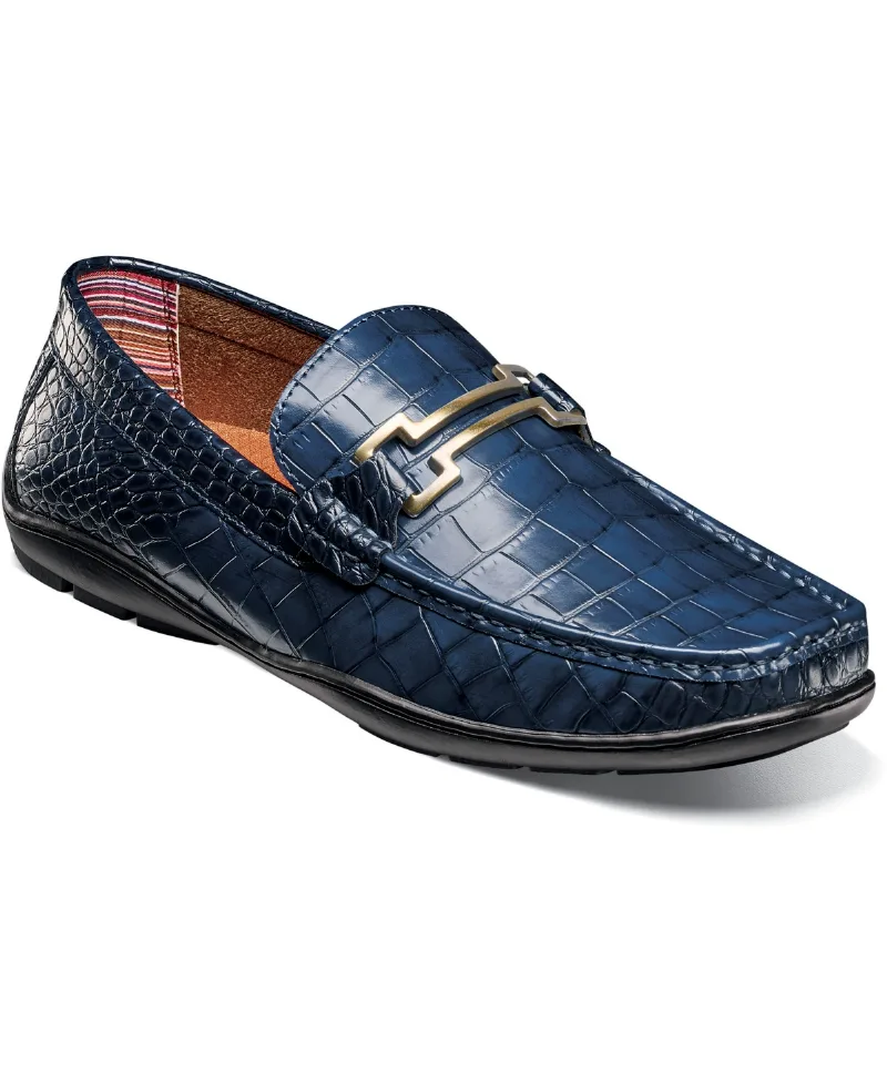 Stacy Adams Men's Embrey Moc Toe Bit Slip On Loafer - Navy