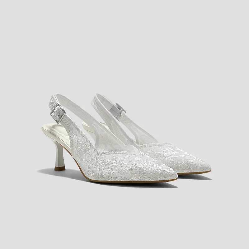 VIVAIA Pointed-Toe Lace Reborn™ Slingback Heels (Addison)|WHITE LACE EMBROIDERY|US 5