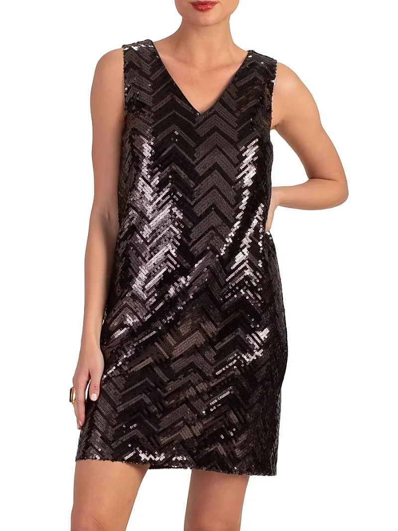 Women's Glitterati Zigzag Sequin Sleeveless Minidress - Black - Size 6